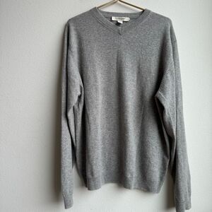 Pronto Uomo Men’s 100% Cashmere Sweater V Neck Light Gray Size XL Long Sleeve